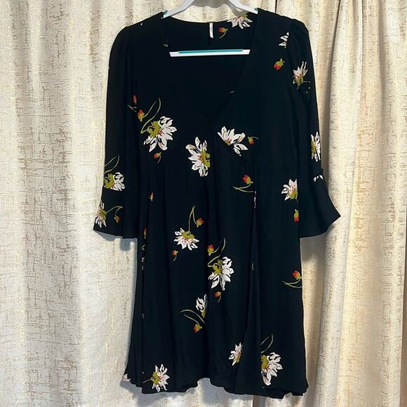Free People Time on My Side Black Floral Wrap Mini Tunic Dress Women's Sz Small! - Picture 1 of 8